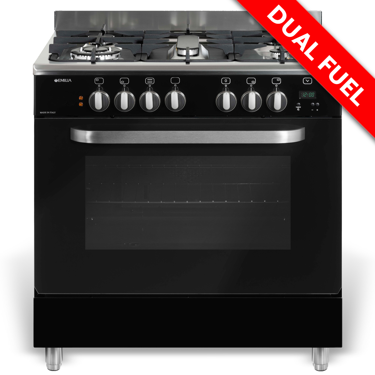 80cm Black Dual Fuel Cooker with Electric Oven Emilia Appliances
